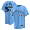 tocy T.Blue Jays #57 Shane Bieber Player Blue Home Stitched Jerseys