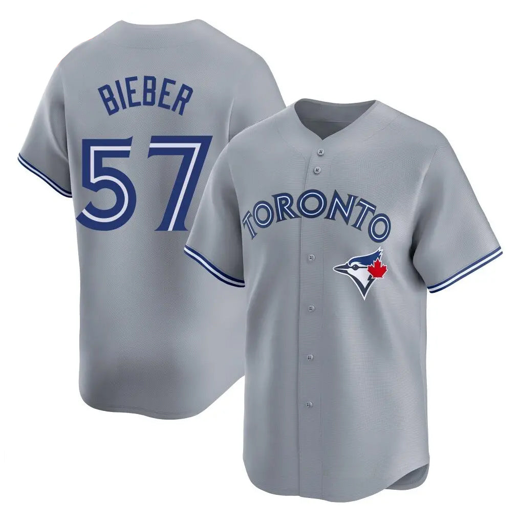 tocy T.Blue Jays #57 Shane Bieber Player Gray Home Stitched Jerseys