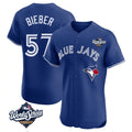 tocy T.Blue Jays #57 Shane Bieber Player Royal 2025 World Series Elite All Stitched Jerseys