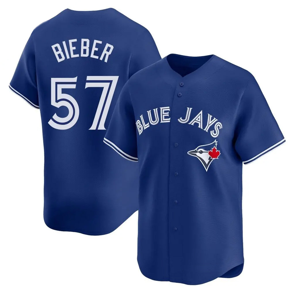 tocy T.Blue Jays #57 Shane Bieber Player Royal Home Stitched Jerseys