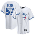 tocy T.Blue Jays #57 Shane Bieber Player White Game Stitched Jerseys