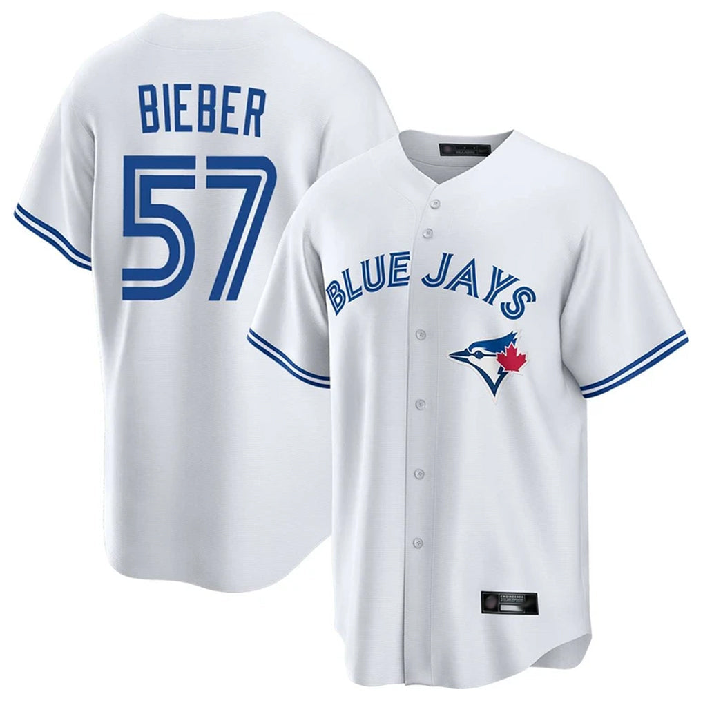 tocy T.Blue Jays #57 Shane Bieber Player White Game Stitched Jerseys