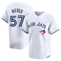 tocy T.Blue Jays #57 Shane Bieber Player White Limited Home Stitched Jerseys