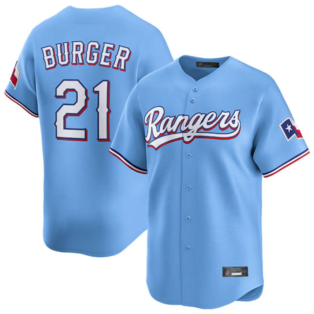 tocy T.Rangers #21 Jake Burger Player Light Blue Home Limited Stitched Jerseys