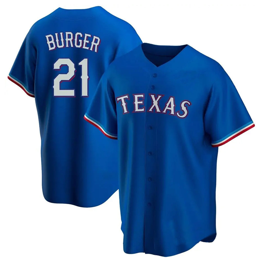 tocy T.Rangers #21 Jake Burger Player Royal Home Replica Game Stitched Jerseys