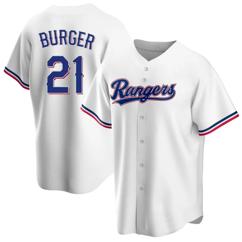 tocy T.Rangers #21 Jake Burger Player White Home Game Stitched Jerseys