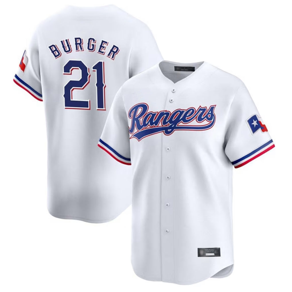 tocy T.Rangers #21 Jake Burger Player White&Blue Home Limited Stitched Jerseys