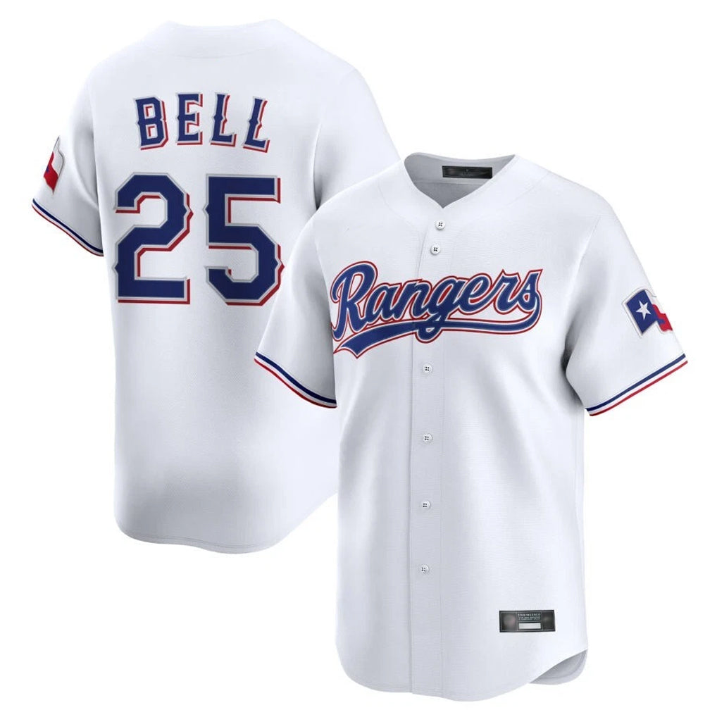 tocy T.Rangers #25 Buddy Bell Player White Home Limited Stitched Jerseys