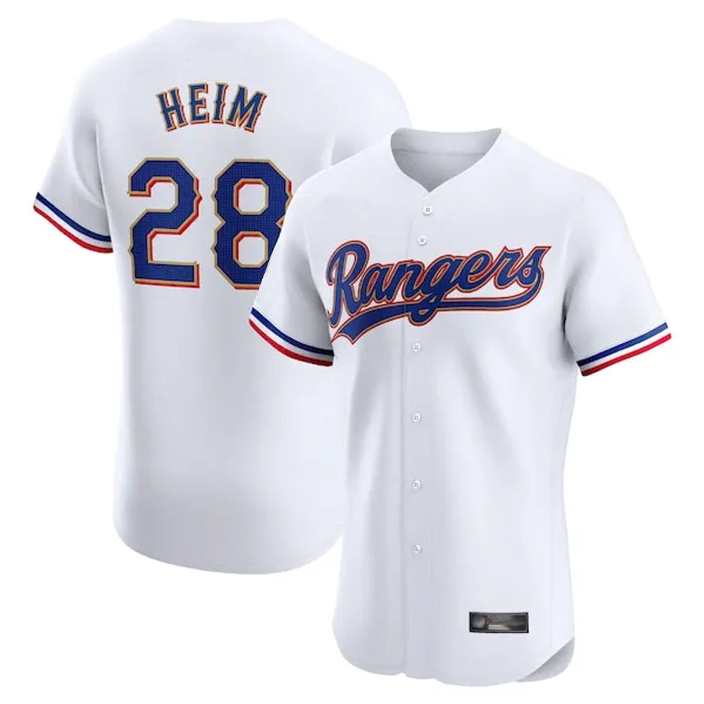 tocy T.Rangers #28 Jonah Heim Player White Gold Collection Limited Elite Stitched Jerseys