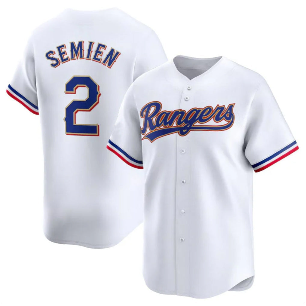 tocy T.Rangers #2 Marcus Semien Player Gold Collection Limited White Stitched Jerseys