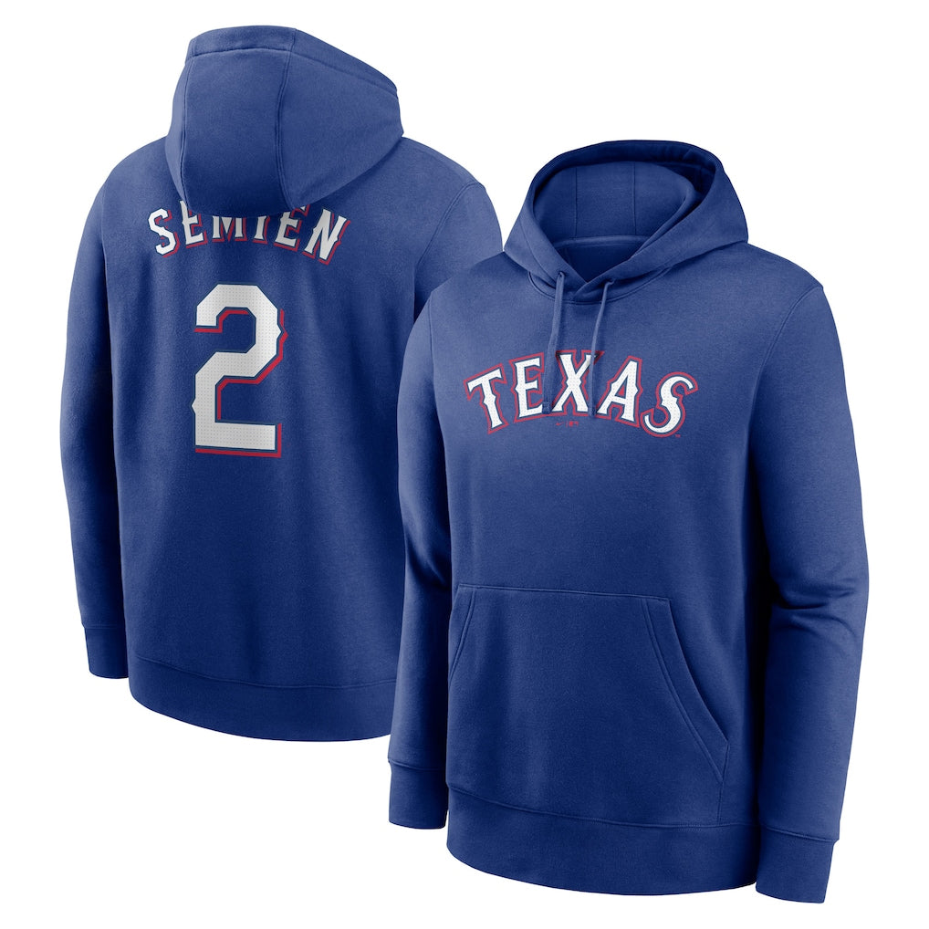tocy T.Rangers #2 Marcus Semien Player Royal Pullover Hoodie Stitched Jerseys