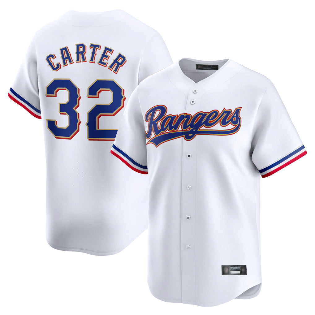 tocy T.Rangers #32 Evan Carter Player Gold Collection Limited Edition White Stitched Jerseys