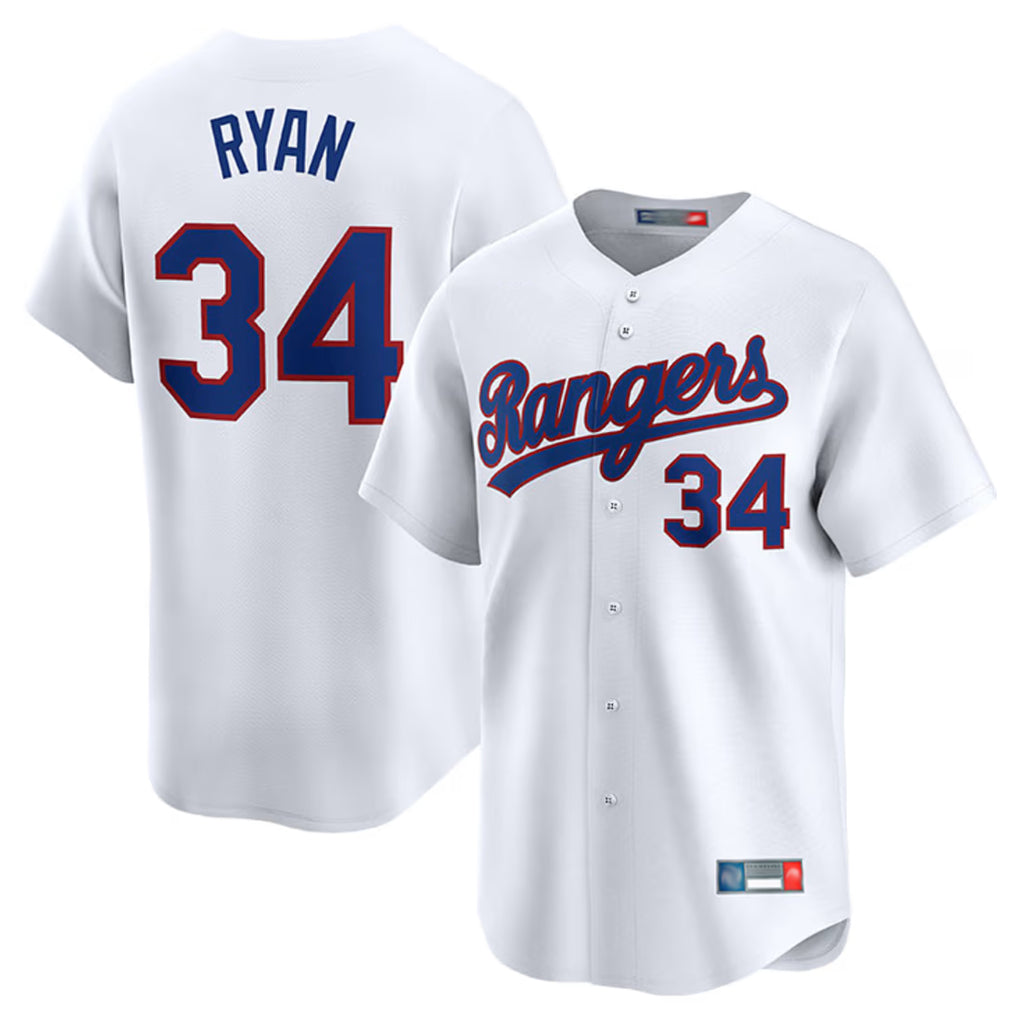 tocy T.Rangers #34 Nolan Ryan Player White Home Limited Stitched Jerseys