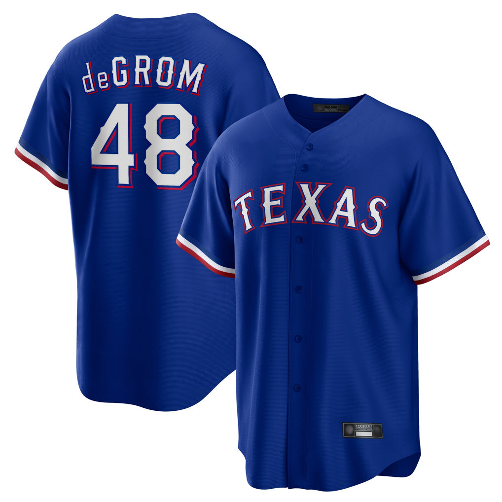 tocy T.Rangers #48 Jacob deGrom Player Royal Home Game Stitched Jerseys
