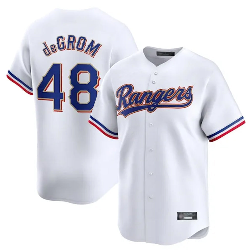 tocy T.Rangers #48 Jacob deGrom Player White Gold Collection Limited Edition Stitched Jerseys