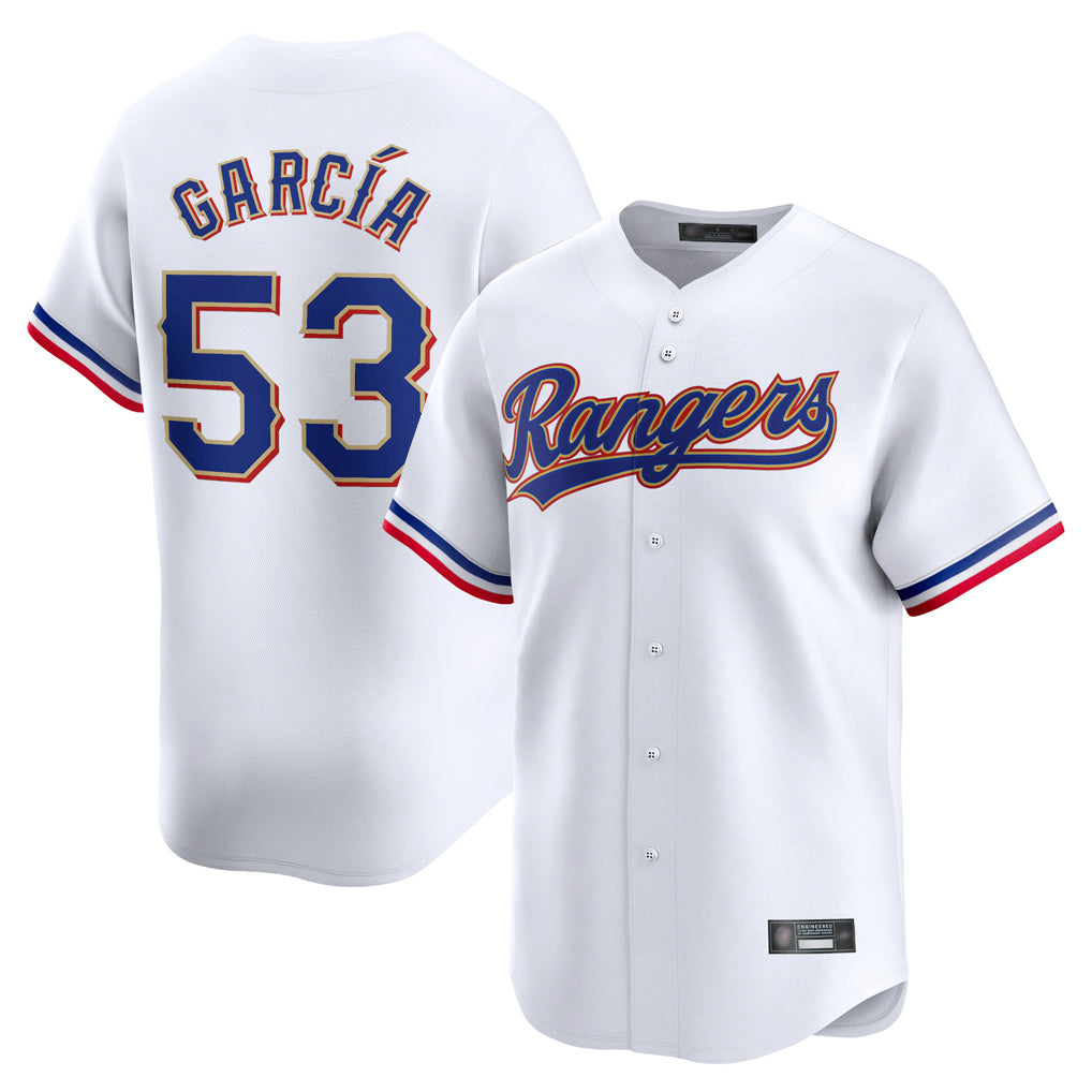 tocy T.Rangers #53 Adolis Garcia Player Gold Home Limited White Stitched Jerseys