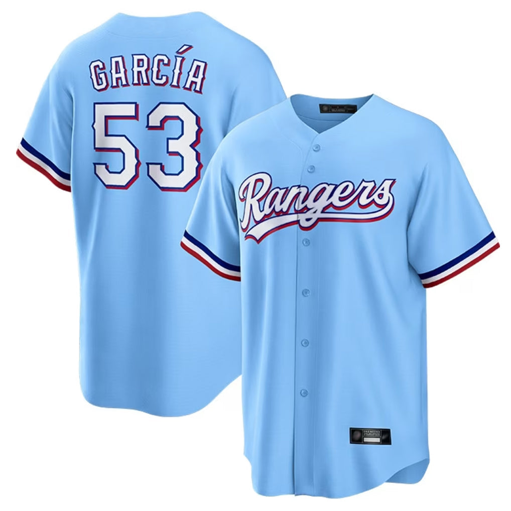 tocy T.Rangers #53 Adolis Garcia Player Light Blue Home Game Stitched Jerseys