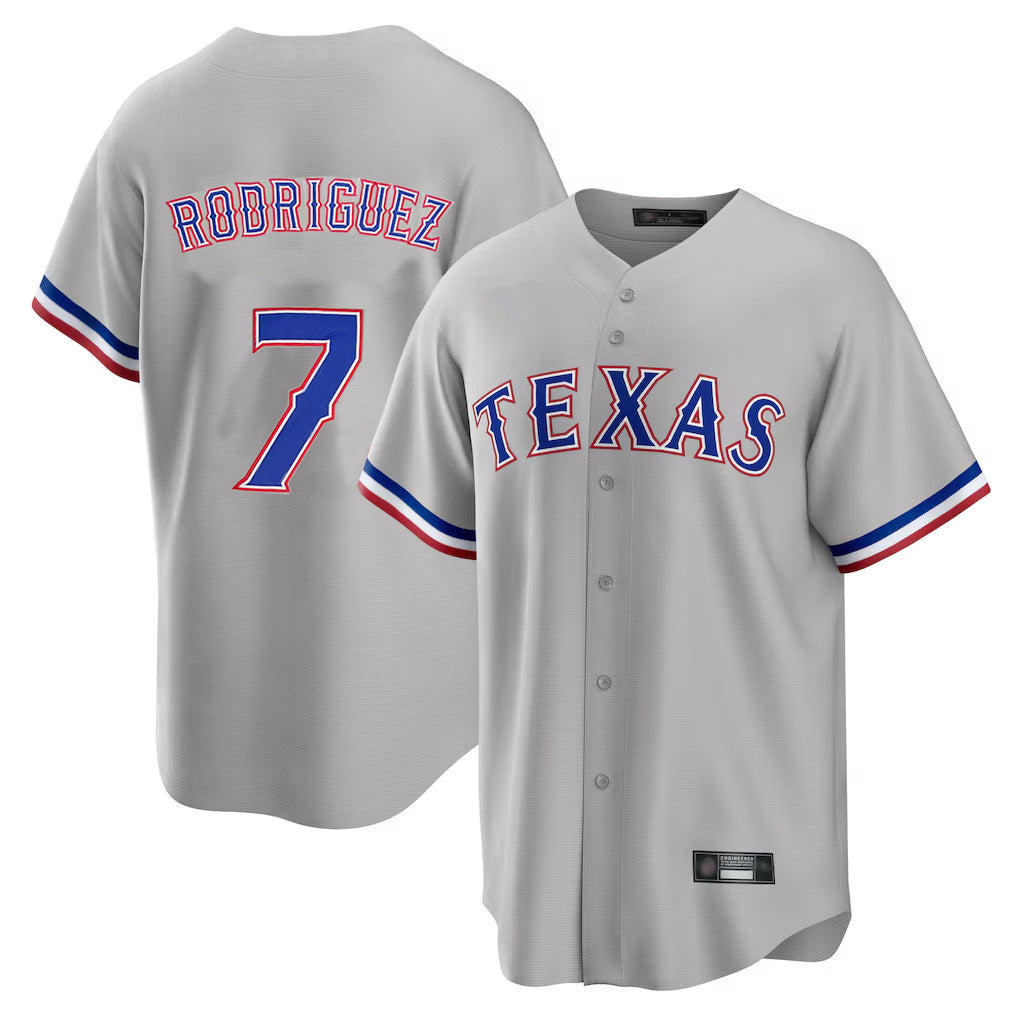 tocy T.Rangers #7 Ivan Rodriguez Player Gray Home Game Stitched Jerseys