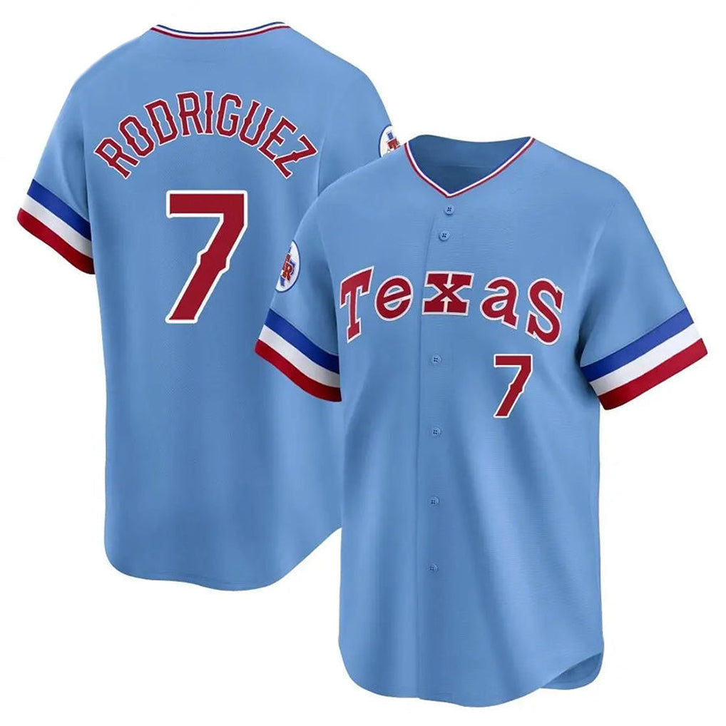 tocy T.Rangers #7 Ivan Rodriguez Player Light Blue Cooperstown Collection Limited Stitched Jerseys