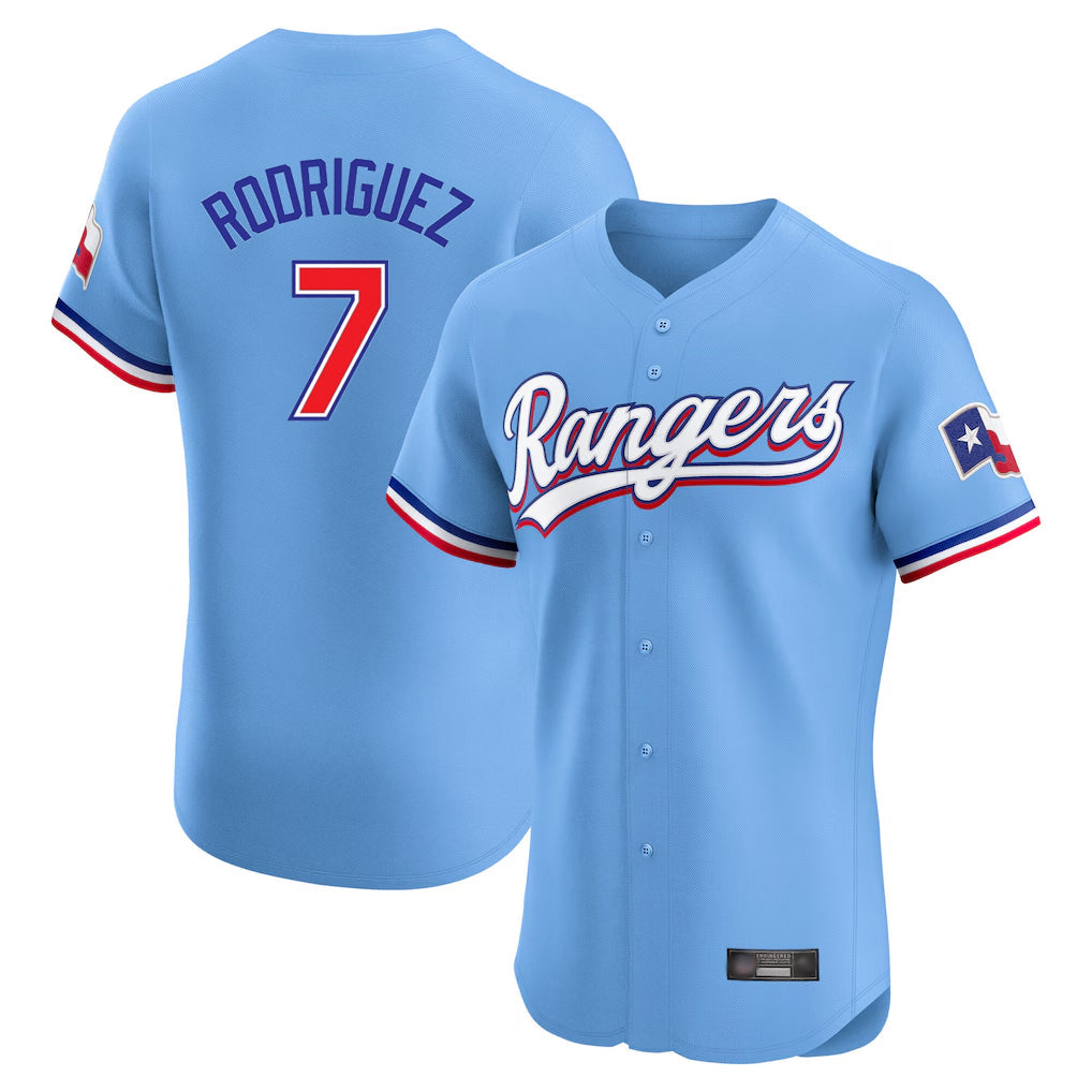 tocy T.Rangers #7 Ivan Rodriguez Player Light Blue Limited Home Elite Stitched Jerseys