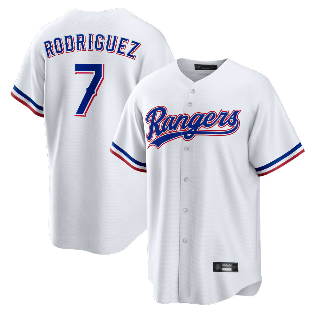 tocy T.Rangers #7 Ivan Rodriguez Player White Home Game Stitched Jerseys