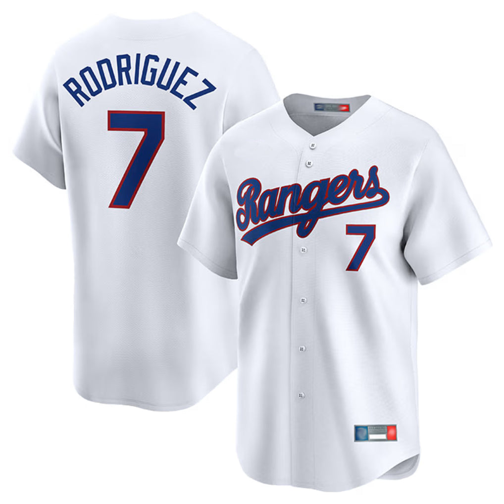 tocy T.Rangers #7 Ivan Rodriguez Player White Home Limited Stitched Jerseys