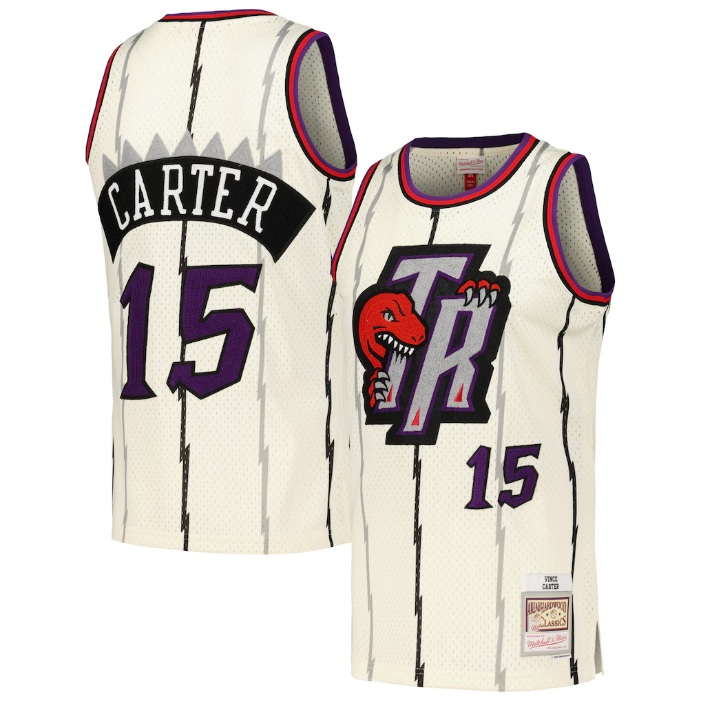 tocy T.Raptors #15 Vince Carter Mitchell & Ness Cream Chainstitch Swingman Jerseys