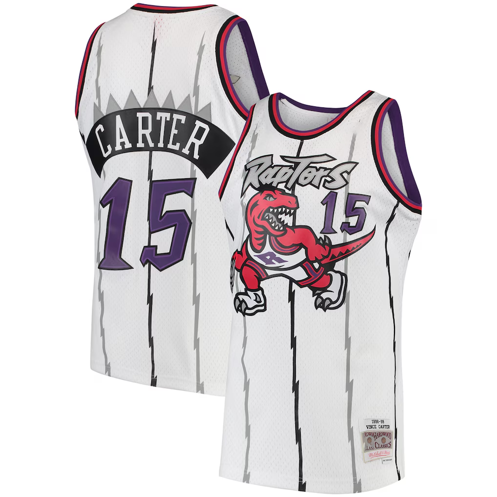 tocy T.Raptors #15 Vince Carter Mitchell & Ness White 1998-99 Hardwood Classics Swingman Jerseys