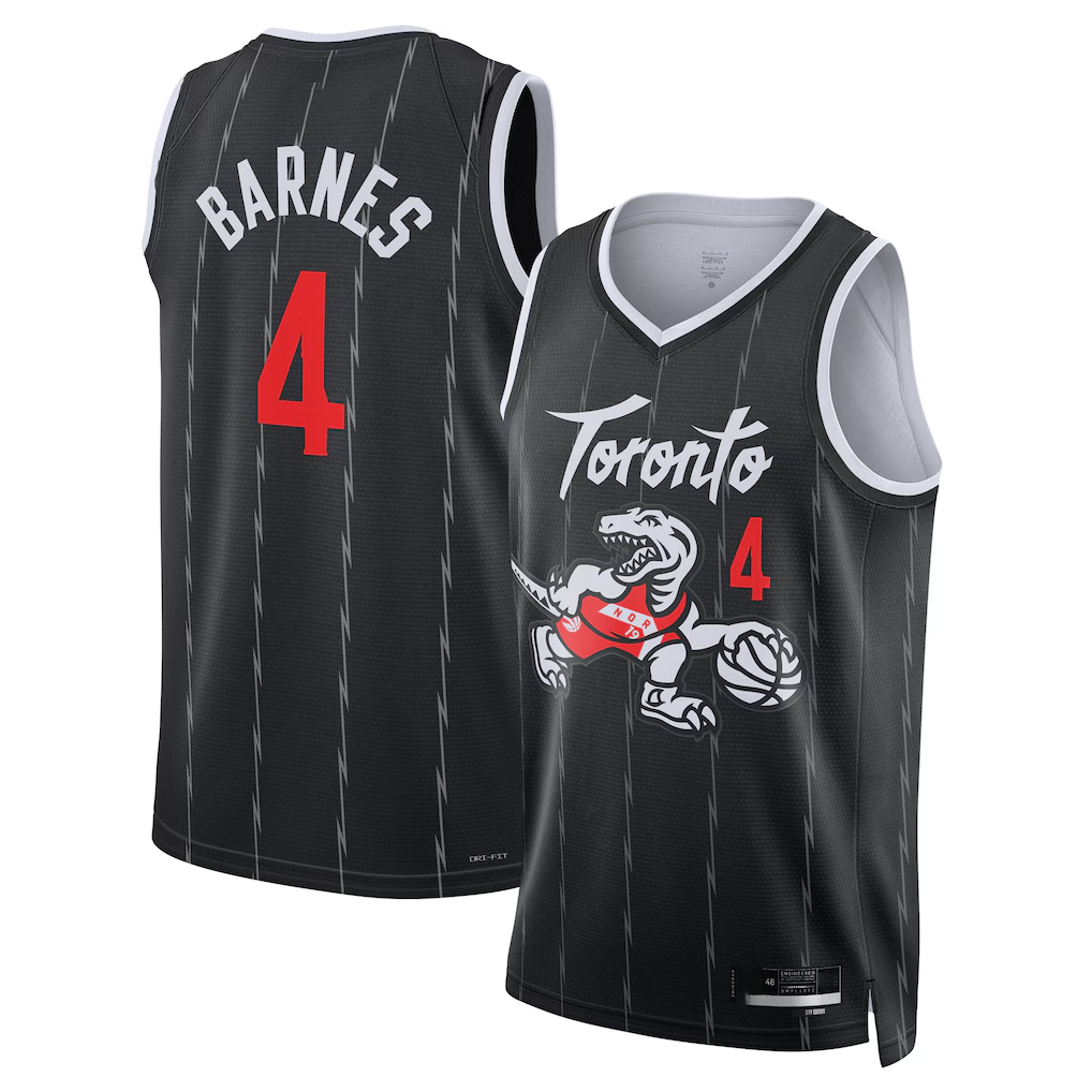tocy T.Raptors #4 Scottie Barnes Black 2025-26 Swingman Jerseys - City Edition