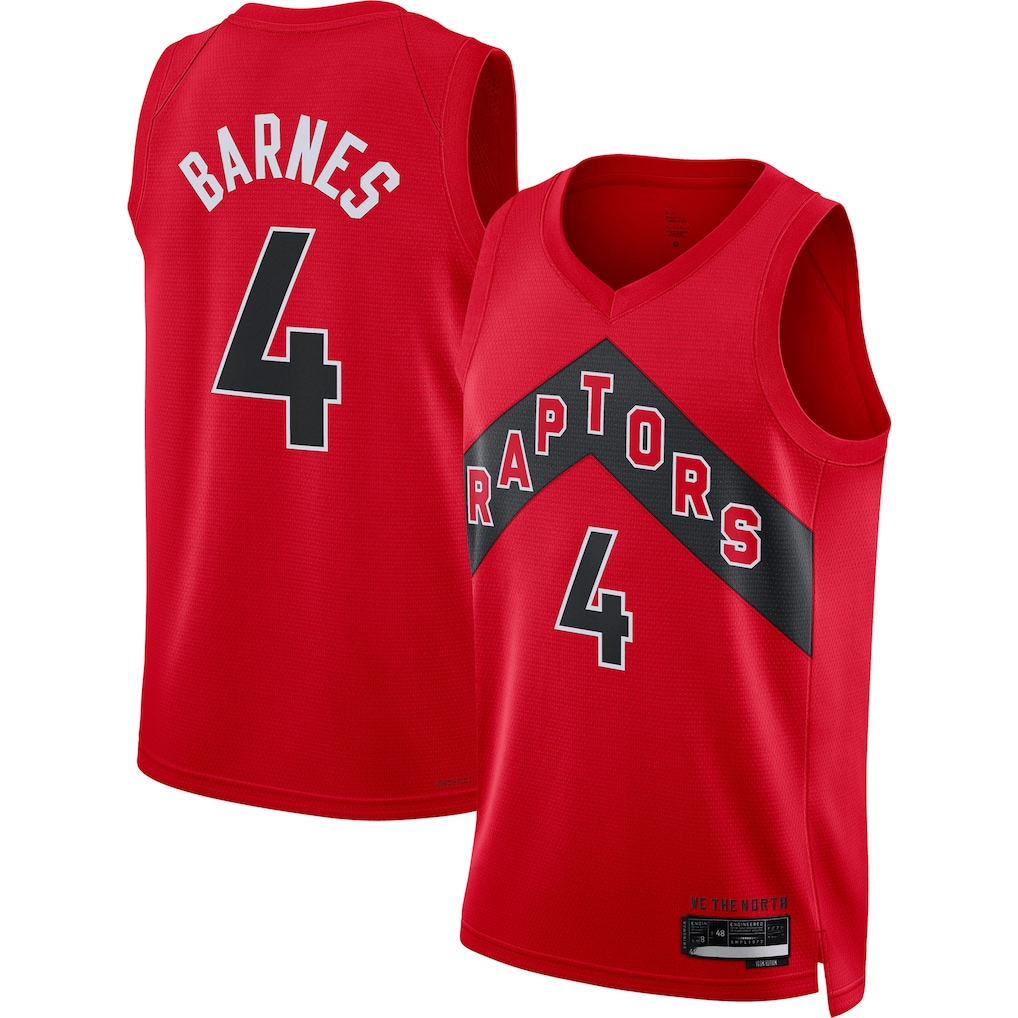 tocy T.Raptors #4 Scottie Barnes Red Swingman Jerseys - Icon Edition