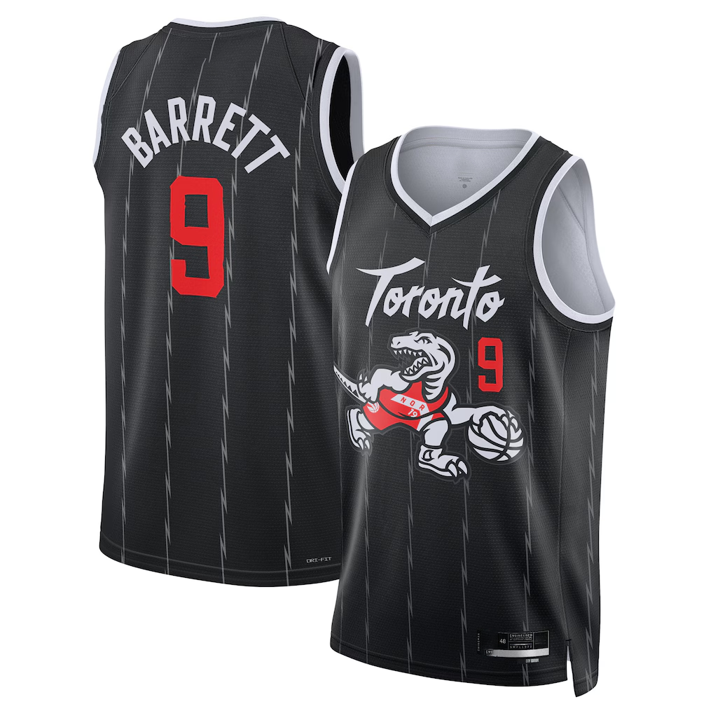 tocy T.Raptors #9 RJ Barrett Black 2025-26 Swingman Jerseys - City Edition