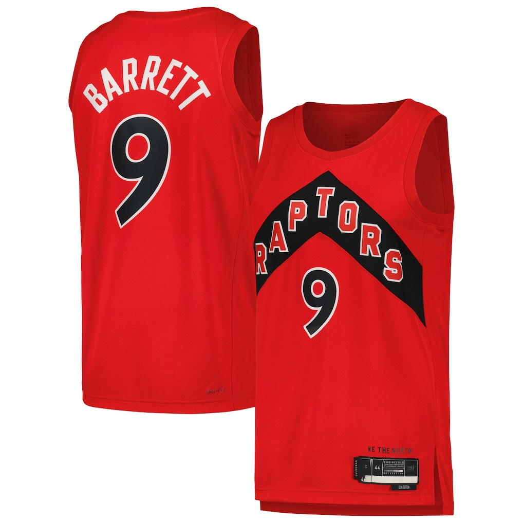 tocy T.Raptors #9 RJ Barrett Red Swingman Player Jerseys - Icon Edition