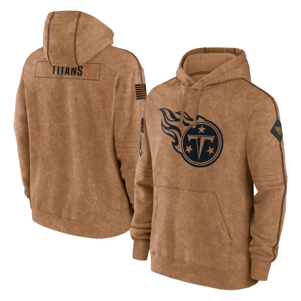 Tocy T.Titans Brown Salute To Service Club Pullover Hoodies Home Game Blank Player Stitched Jerseys