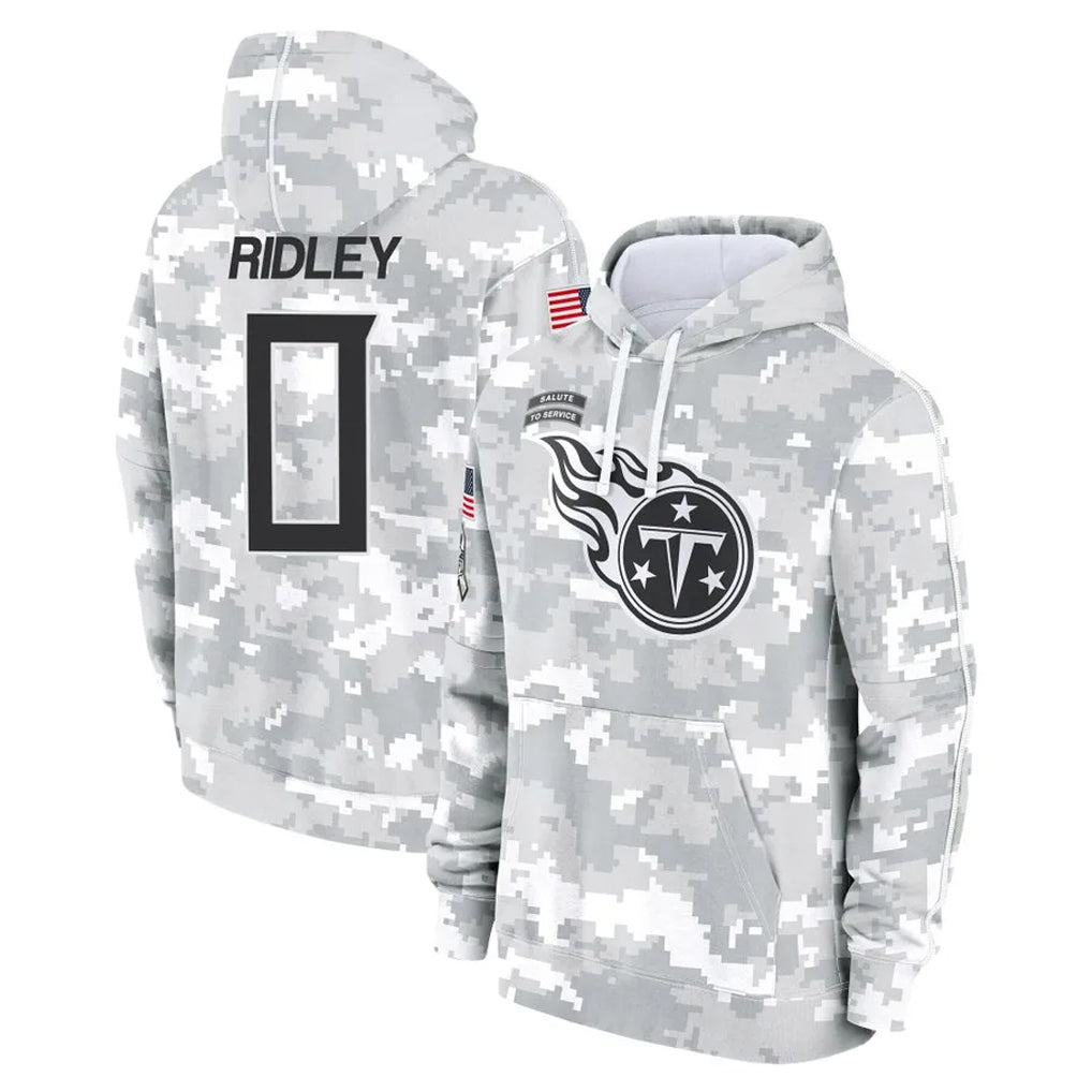 Tocy T.Titans #0 Calvin Ridley Player Camo Arctic Salute to Service Pullover Hoodies Home Game Stitched Jerseys