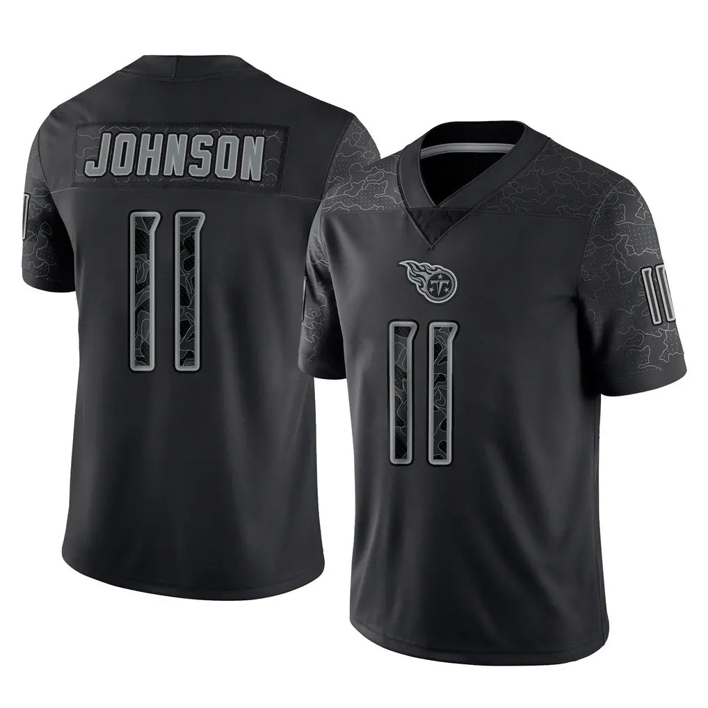 Tocy T.Titans #11 Jermaine Johnson II Player Black Limited Reflective Home Game Stitched Jerseys