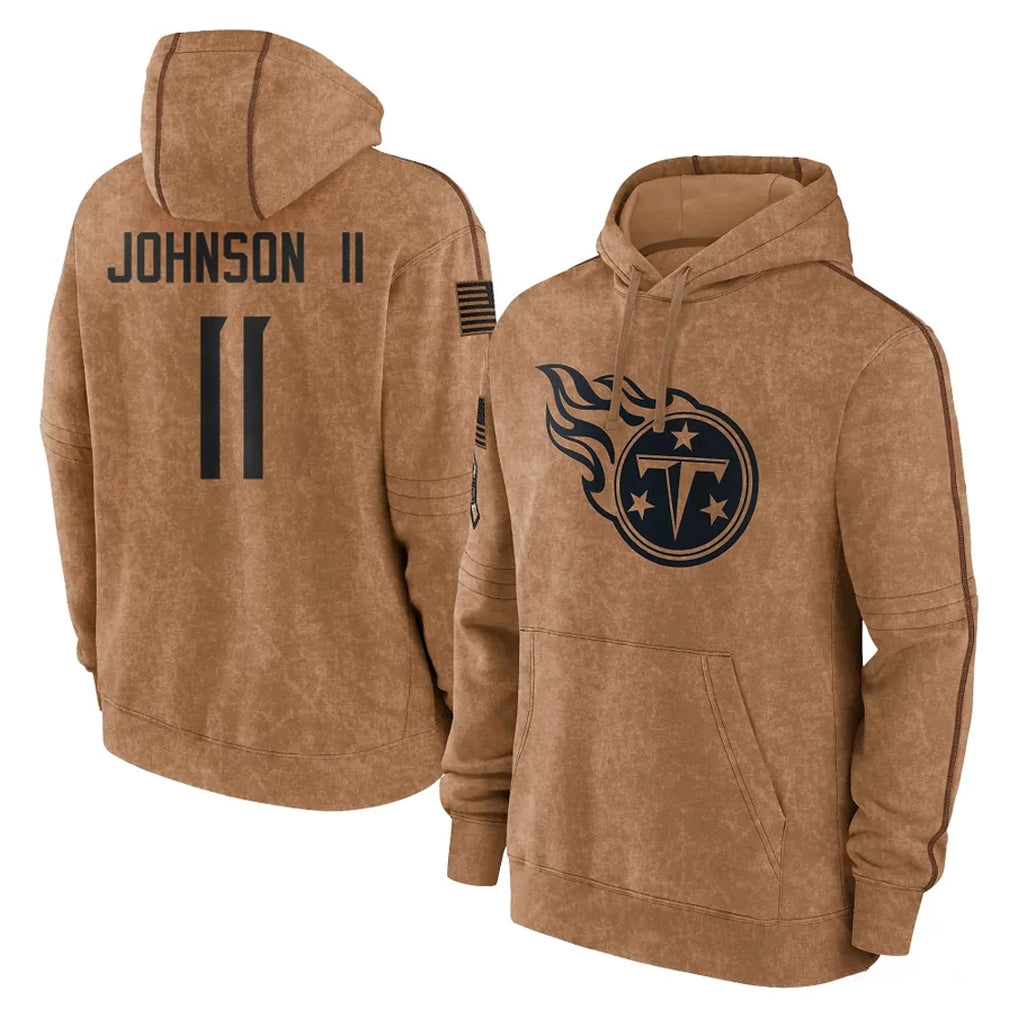 Tocy T.Titans #11 Jermaine Johnson II Player Brown Salute To Service Club Pullover Hoodies Home Game Stitched Jerseys