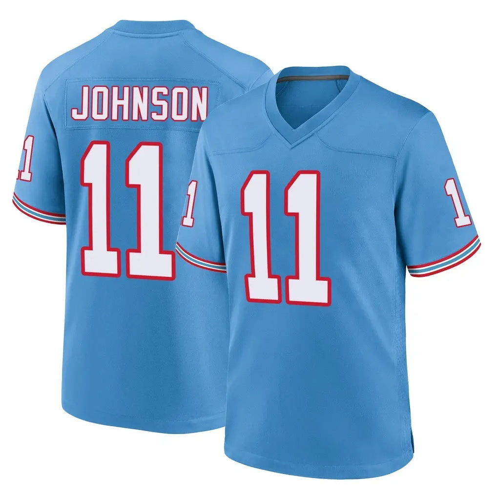 Tocy T.Titans #11 Jermaine Johnson II Player Light Blue Oilers Throwback Home Game Stitched Jerseys