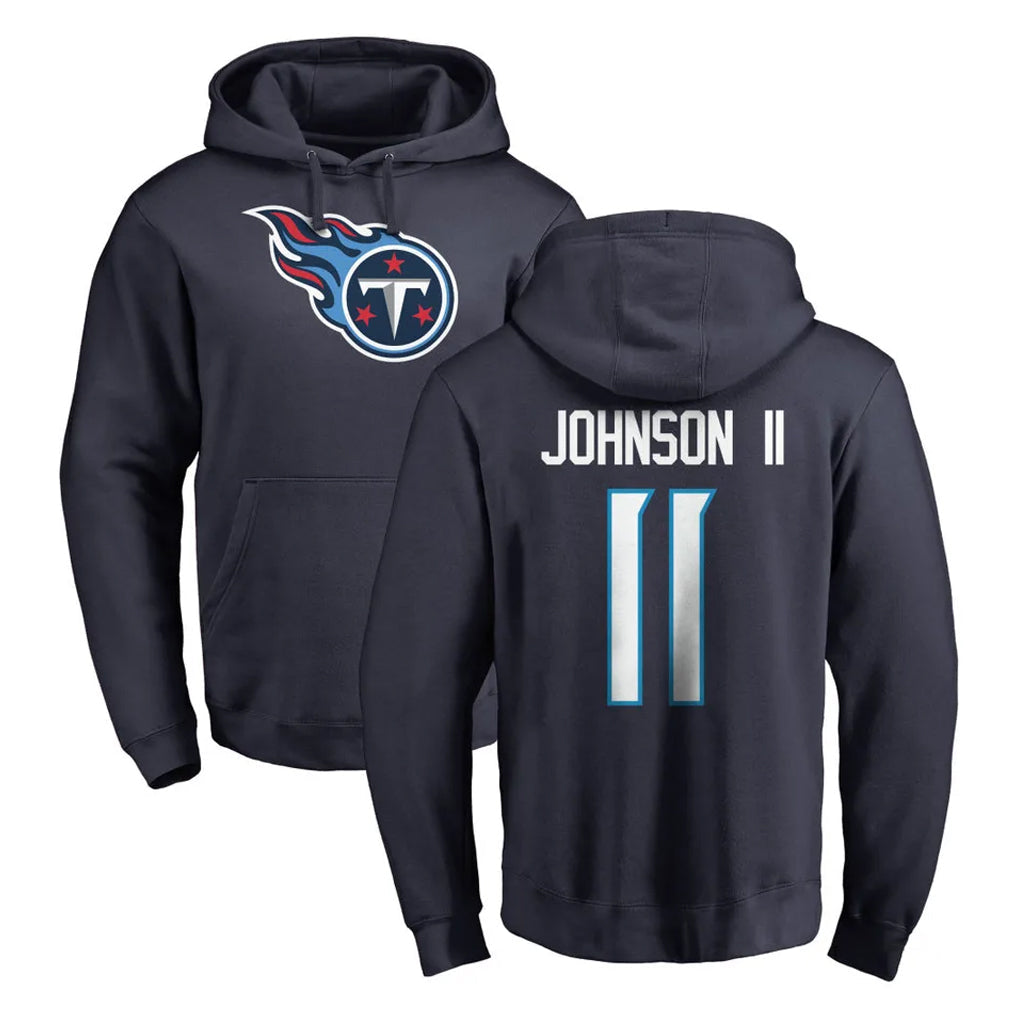 Tocy T.Titans #11 Jermaine Johnson II Player Navy Logo Pullover Hoodies Home Game Stitched Jerseys