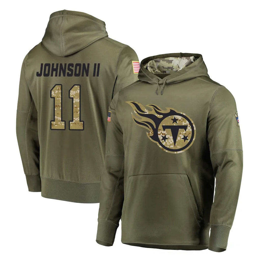 Tocy T.Titans #11 Jermaine Johnson II Player Olive Salute to Service Pullover Hoodies Home Game Stitched Jerseys