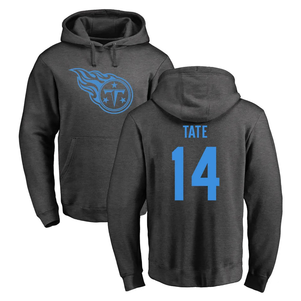 Tocy T.Titans #14 Carnell Tate Player Ash One Color Pullover Hoodies Home Game Stitched Jerseys
