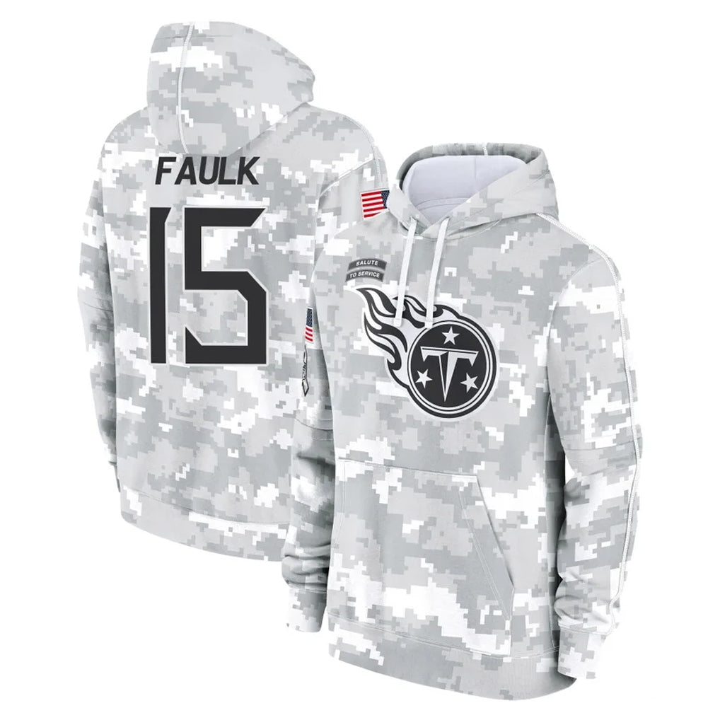 Tocy T.Titans #15 Keldric Faulk Player Camo Arctic Salute to Service Pullover Hoodies Home Game Stitched Jerseys