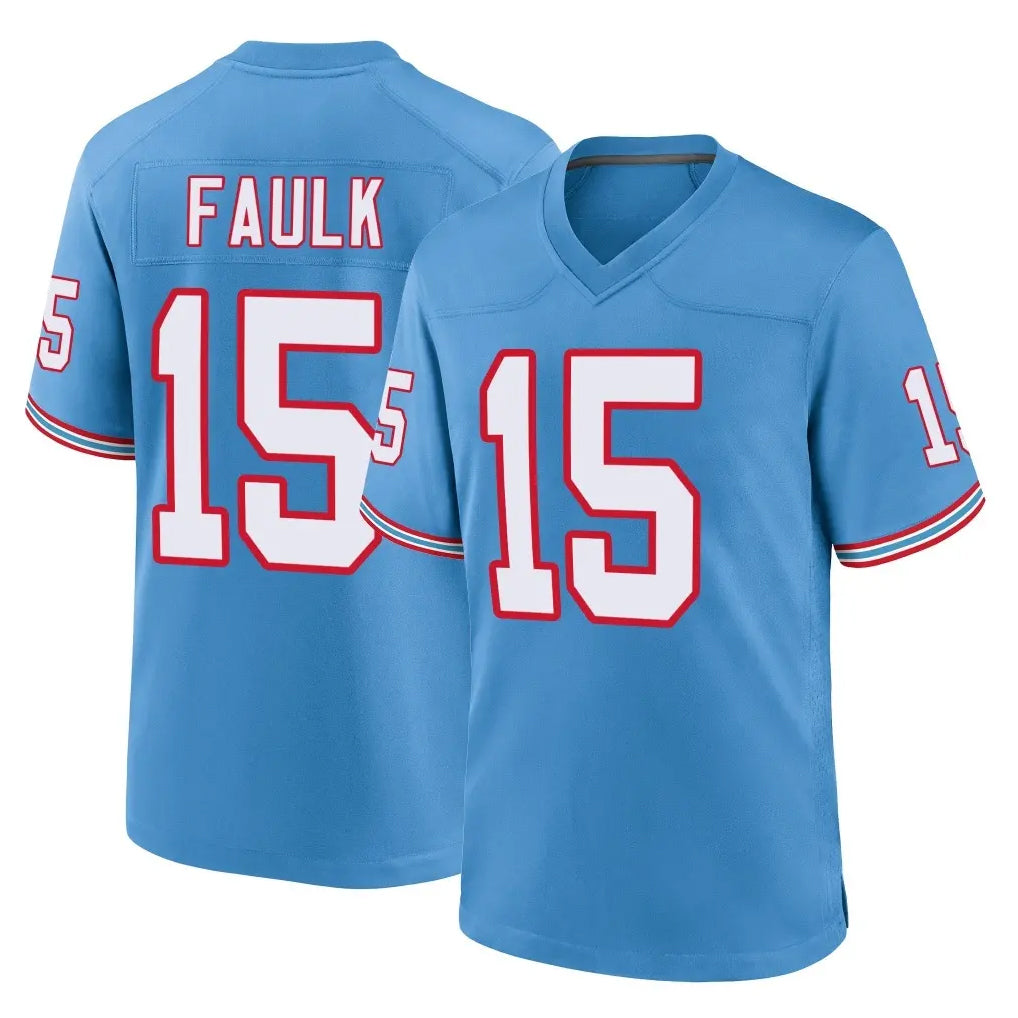 Tocy T.Titans #15 Keldric Faulk Player Light Blue Oilers Throwback Home Game Stitched Jerseys