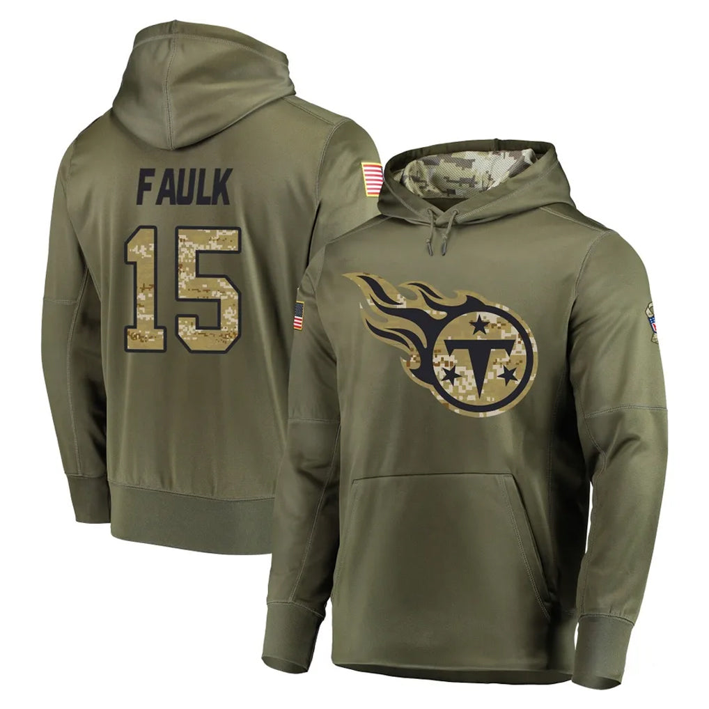 Tocy T.Titans #15 Keldric Faulk Player Olive Salute to Service Pullover Hoodies Home Game Stitched Jerseys