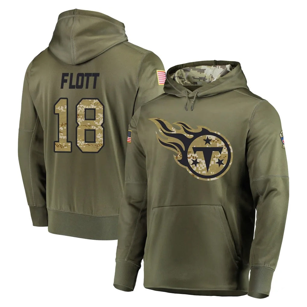 Tocy T.Titans #18 Cor'Dale Flott Player Olive Salute to Service Pullover Hoodies Home Game Stitched Jerseys