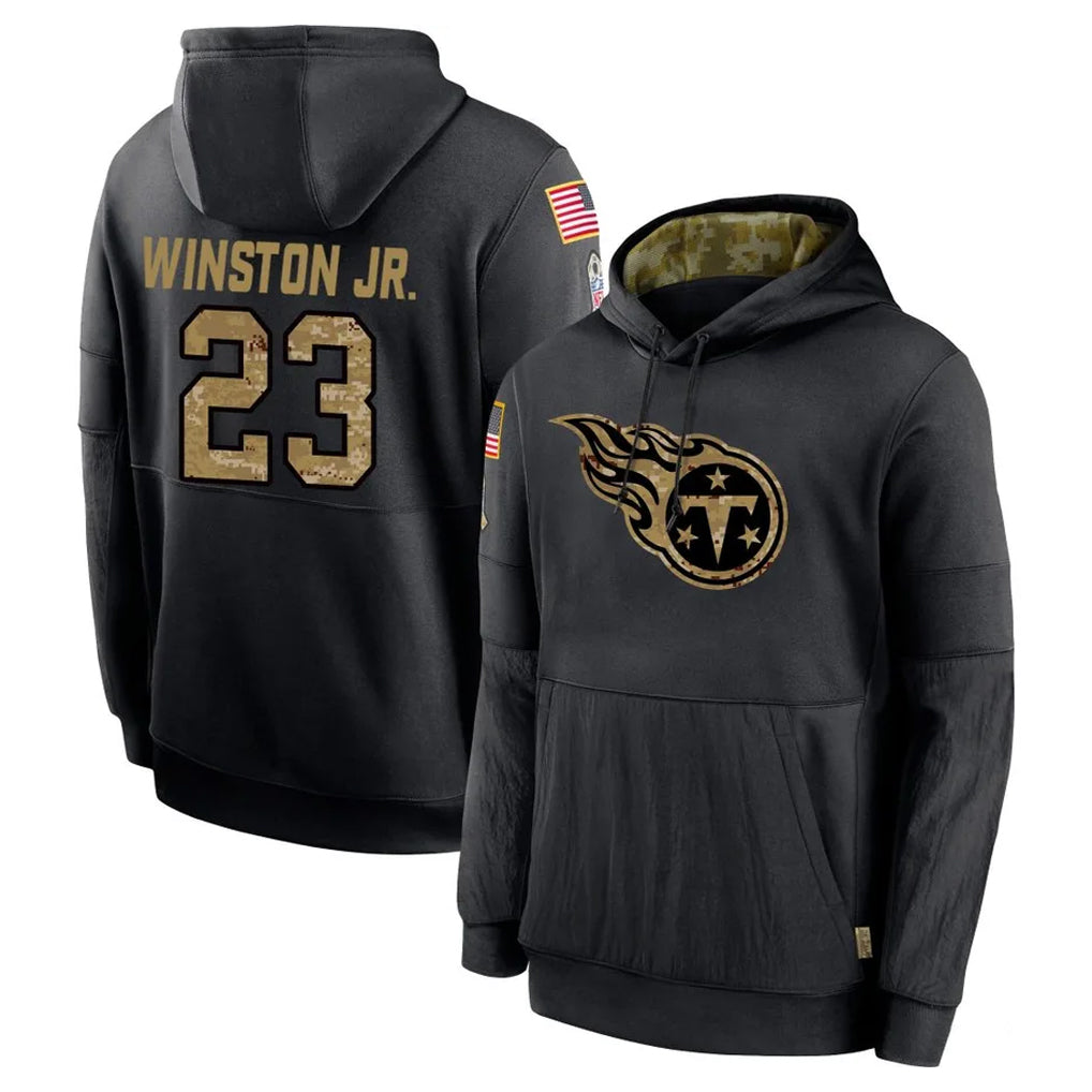 Tocy T.Titans #23 Kevin Winston Jr. Player Black Salute to Service Sideline Performance Pullover Hoodies Home Game Stitched Jerseys