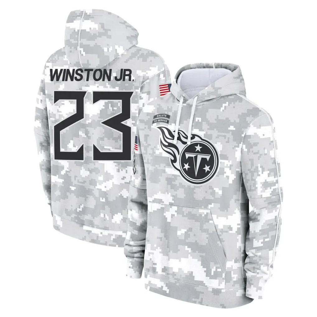 Tocy T.Titans #23 Kevin Winston Jr. Player Camo Arctic Salute to Service Pullover Hoodies Home Game Stitched Jerseys