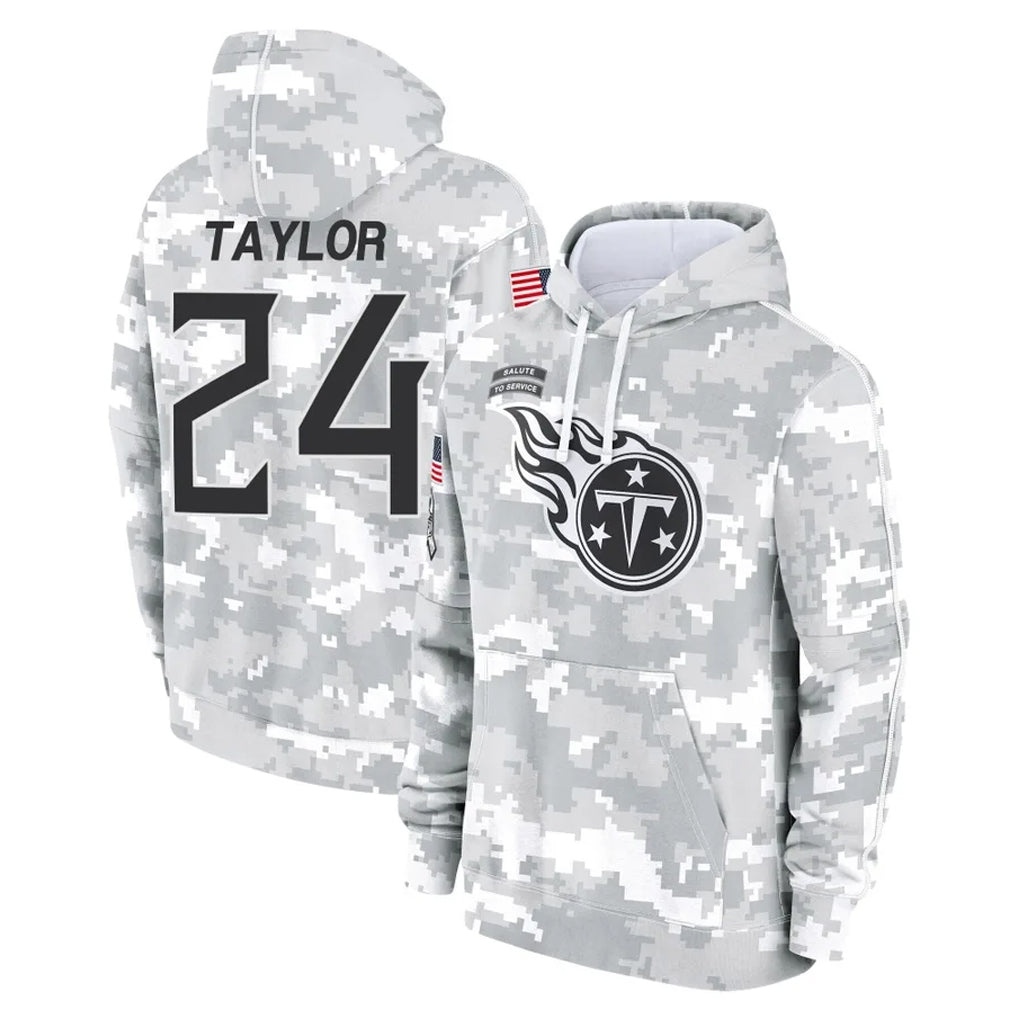 Tocy T.Titans #24 Alontae Taylor Player Camo Arctic Salute to Service Pullover Hoodies Home Game Stitched Jerseys