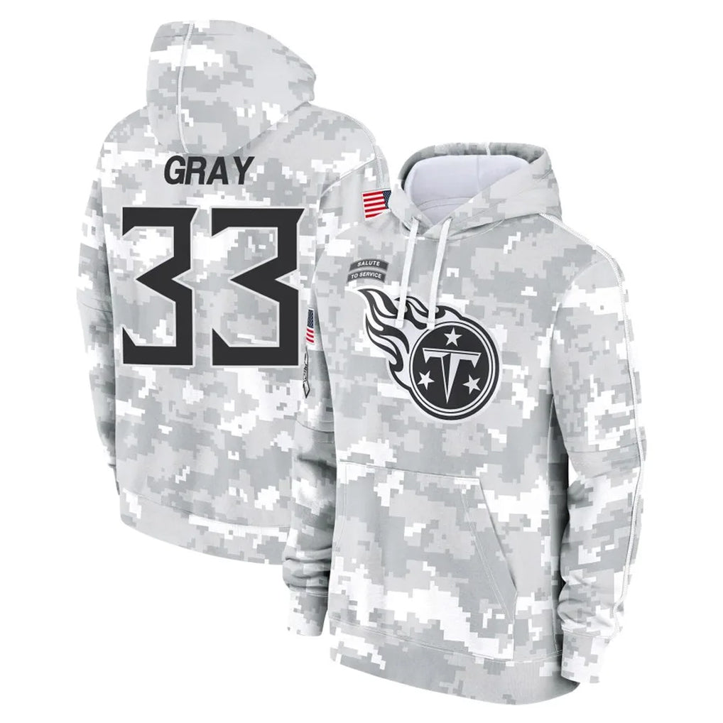 Tocy T.Titans #33 Cedric Gray Player Camo Arctic Salute to Service Pullover Hoodies Home Game Stitched Jerseys