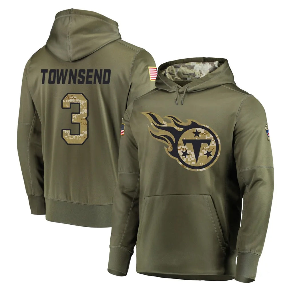 Tocy T.Titans #3 Tommy Townsend Player Olive Salute to Service Pullover Hoodies Home Game Stitched Jerseys