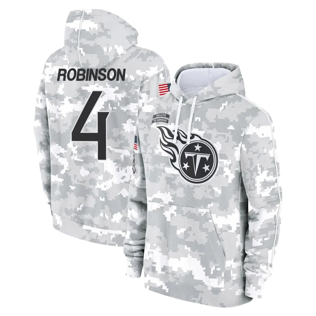 Tocy T.Titans #4 Wan'Dale Robinson Player Camo Arctic Salute to Service Pullover Hoodies Home Game Stitched Jerseys